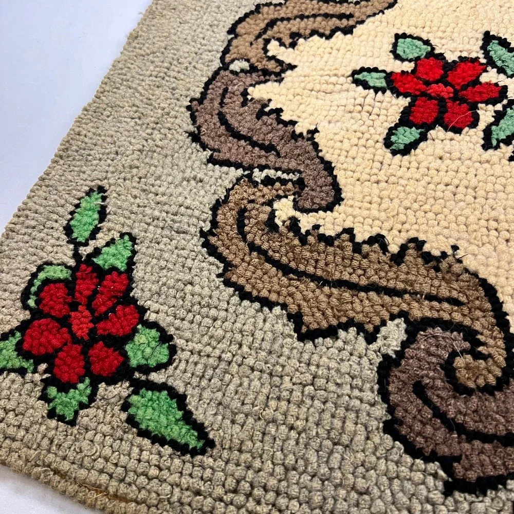 Vintage Hand Hooked Red Rose Floral Rug | 40